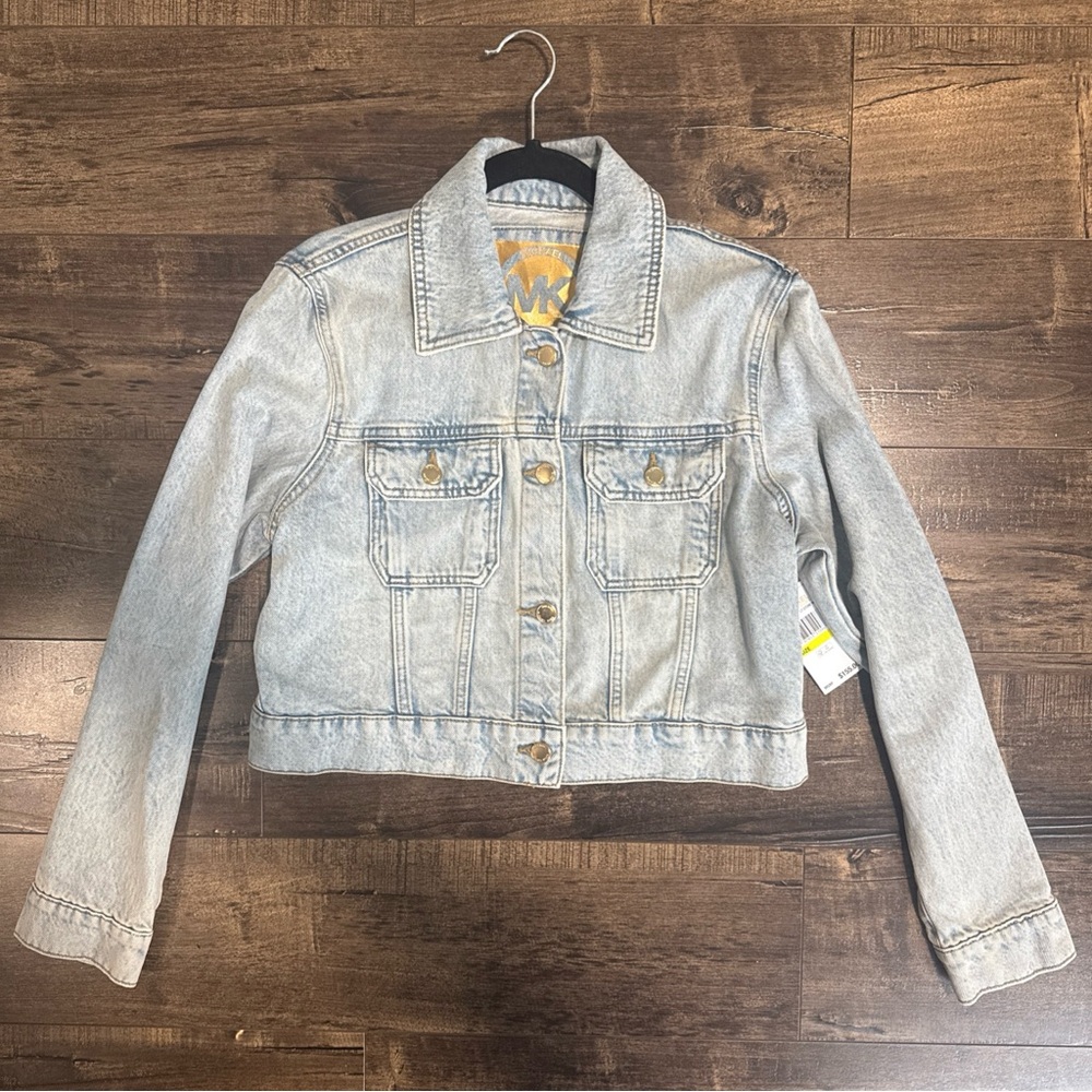Michael Kors Light Stone Wash Cropped Denim Jean Jacket Size M